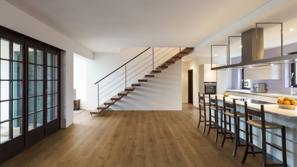 Copper flooring in a kitchen area