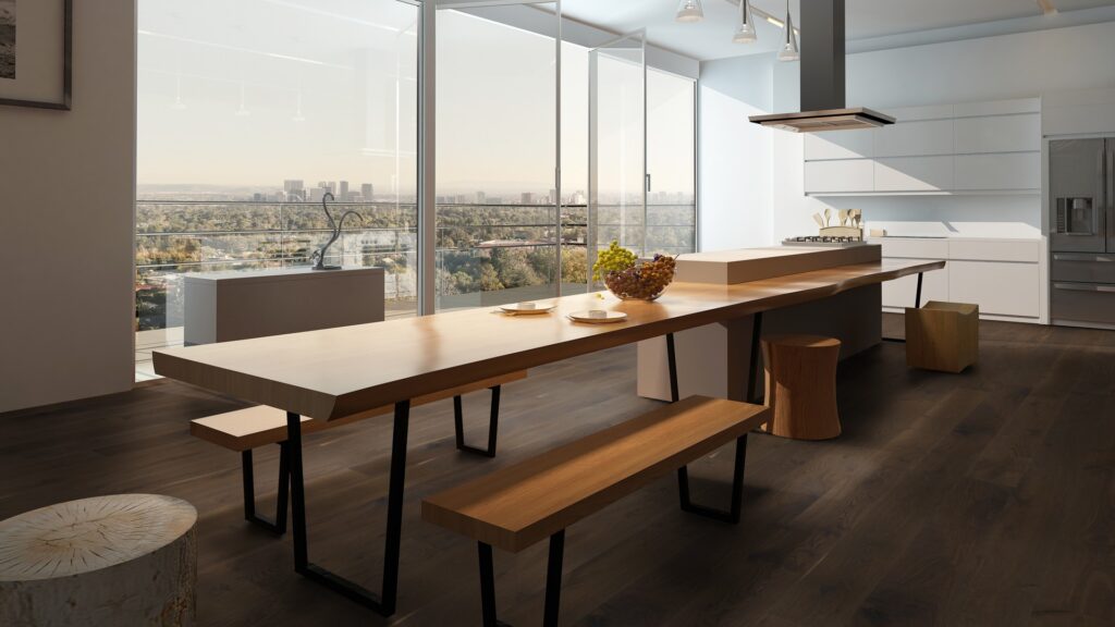 Dark Chocolate oak flooring in a kitchen area